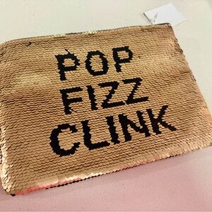 Gold Sequin Clutch with Black Text